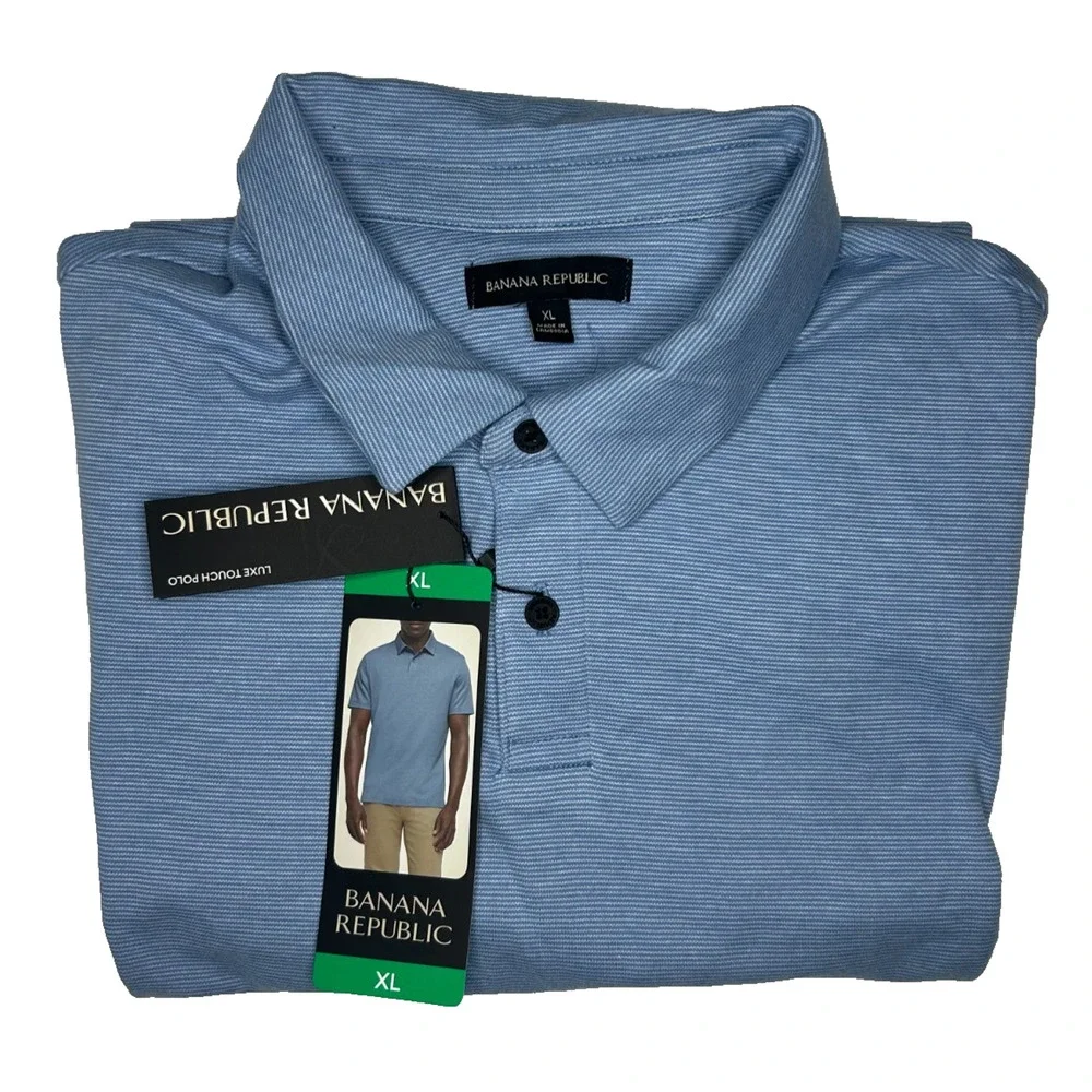Banana Republic Men's Luxe Polo Shirt, Short Sleeve, Cotton, Blue, Size XL
